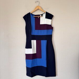 Ann Taylor Color Block Sheath Dress Size 8 Blue White Purple New